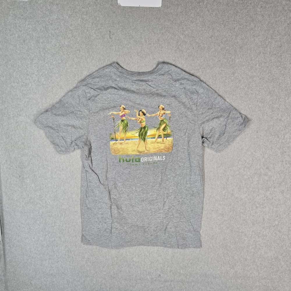 Tommy Bahama Men Shirt S/P Gray Graphic Hula Dancers Print Shortโ Sleeve